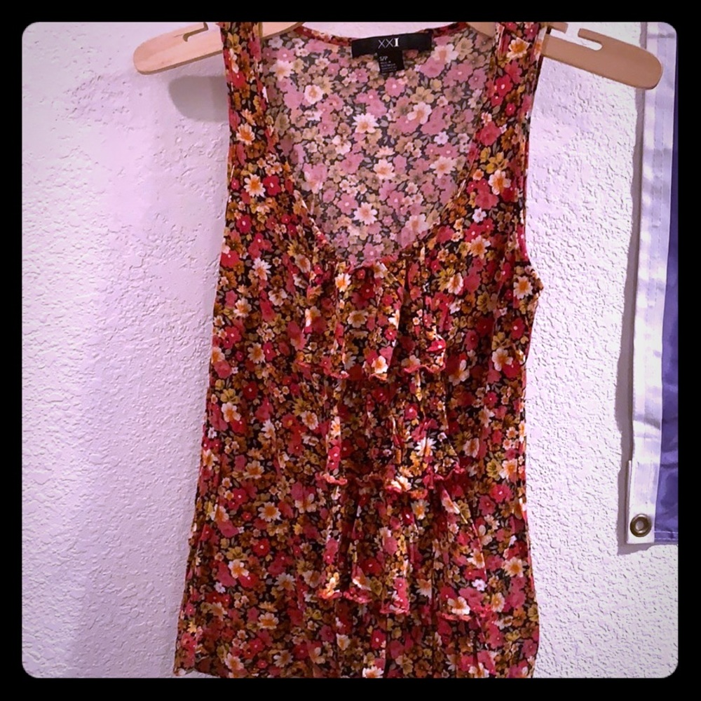 Floral frill front blouse